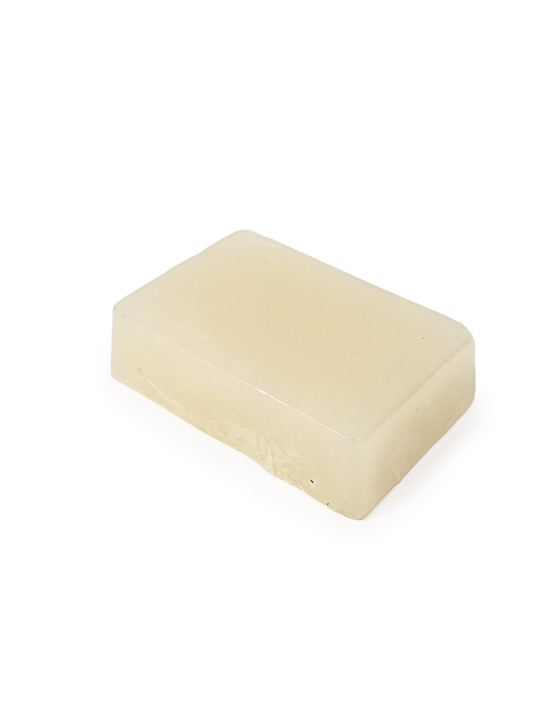 Rectangular bar of handmade shea butter soap for dry skin.