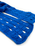 Detailed shot of the artisanal crochet craftsmanship and wool thread texture of the blue scarf.