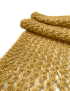 Detailed view of shimmering golden yarn and mesh texture.