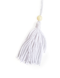 Pure white handmade crochet feather bookmark with a cream-colored bead.
