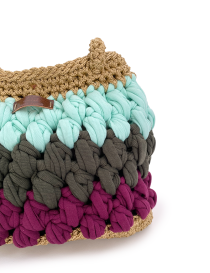 Close-up of the chunky crochet stitch and tri-color Klim yarn layers.