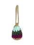 Side profile of the tapered bucket-style crochet yarn bag.