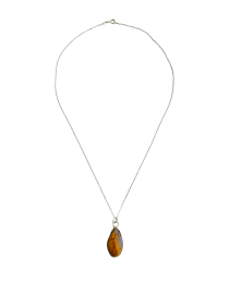 Natural Tiger's Eye teardrop pendant in silver setting.
