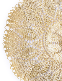 Close-up of intricate crochet stitch pattern on yellow cotton hat.