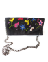 Fazlakat 'Clash' Embroidered Flap Bag | Medium Black Bag with Silver Tassel | Colorful Flowers