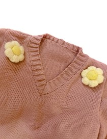 Closeup to little Girls’ Hand-Knitted Daisy Dream Sweater – 3D Floral Knit Jumper