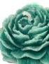 Detailed teal peony-shaped sculptural wax candle on a white background.