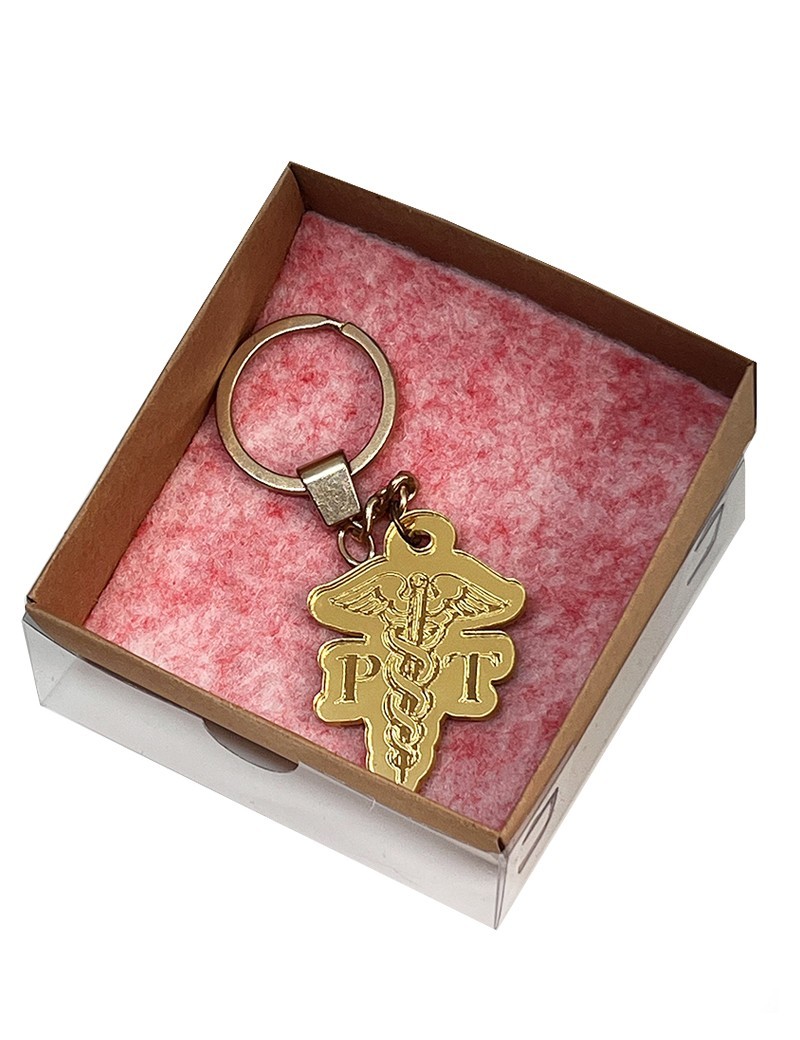 Gold mirror acrylic keychain with custom laser-cut design.