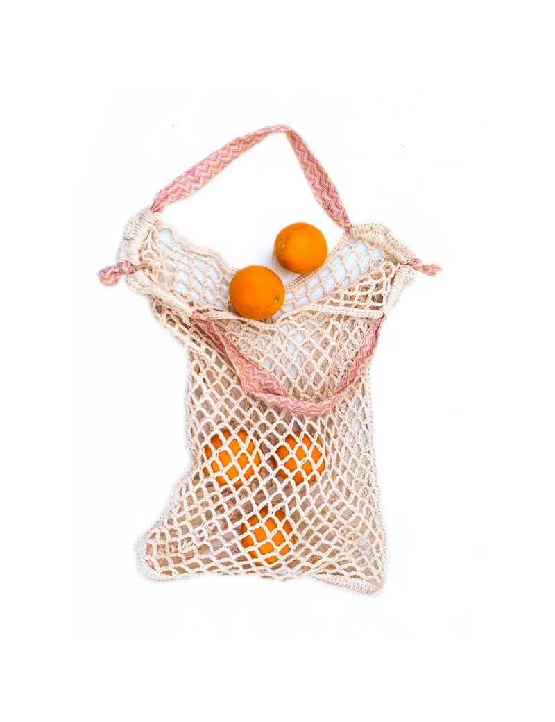 Beige Cotton Crochet Net Bag
