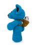 Profile view of blue fisherman bear showcasing the backpack basket straps.