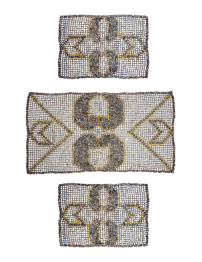 Complete 3-piece set of beaded table runners on white background.