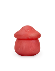 Red mushroom-shaped concrete candle jar with lid.