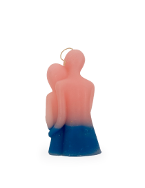 Rear view of the sculptural lovebirds candle showing the smooth wax finish.