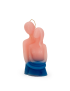 Front view of a pink and blue ombre candle shaped like a hugging couple.