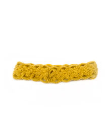 Flat lay Mustard yellow floral crochet headband for women.