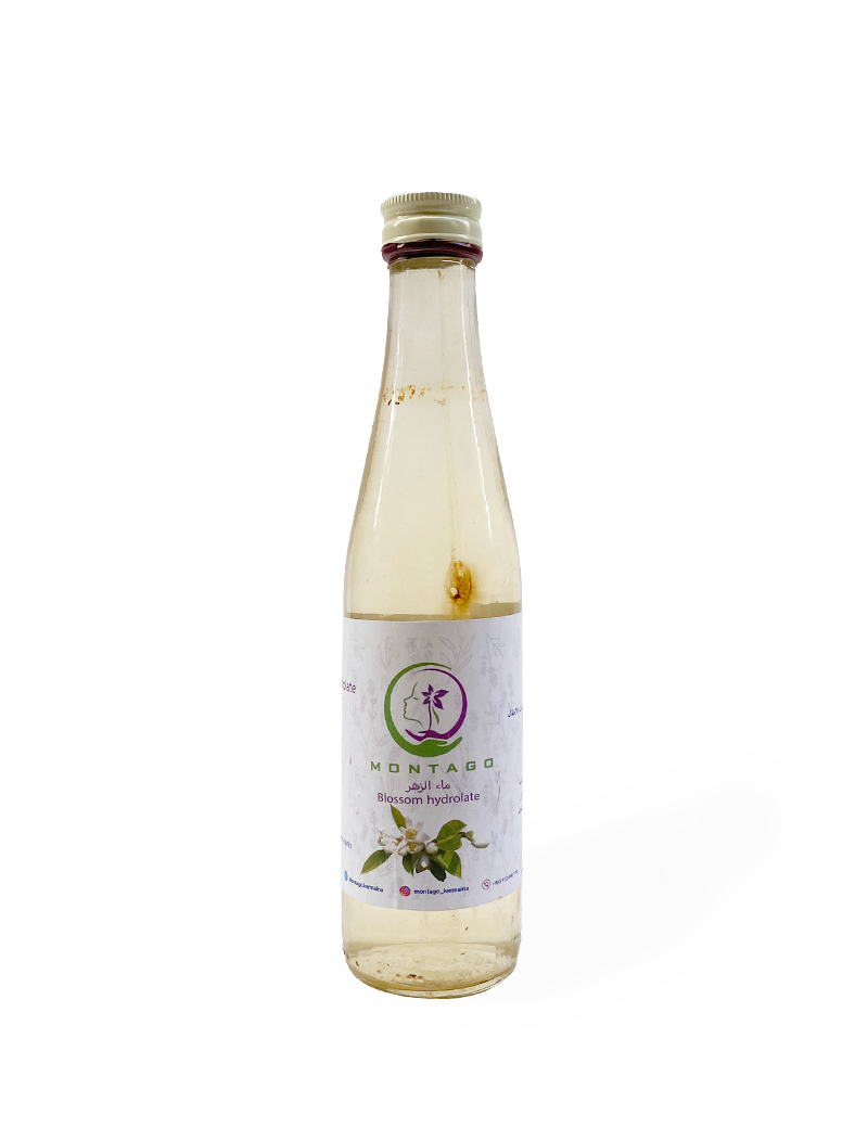 250ml glass bottle of Syrian Orange Blossom Hydrolate with floral label.