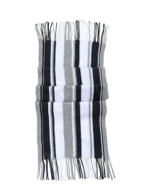 Full-length view of the 170x50 cm wide striped men's scarf with tassels.