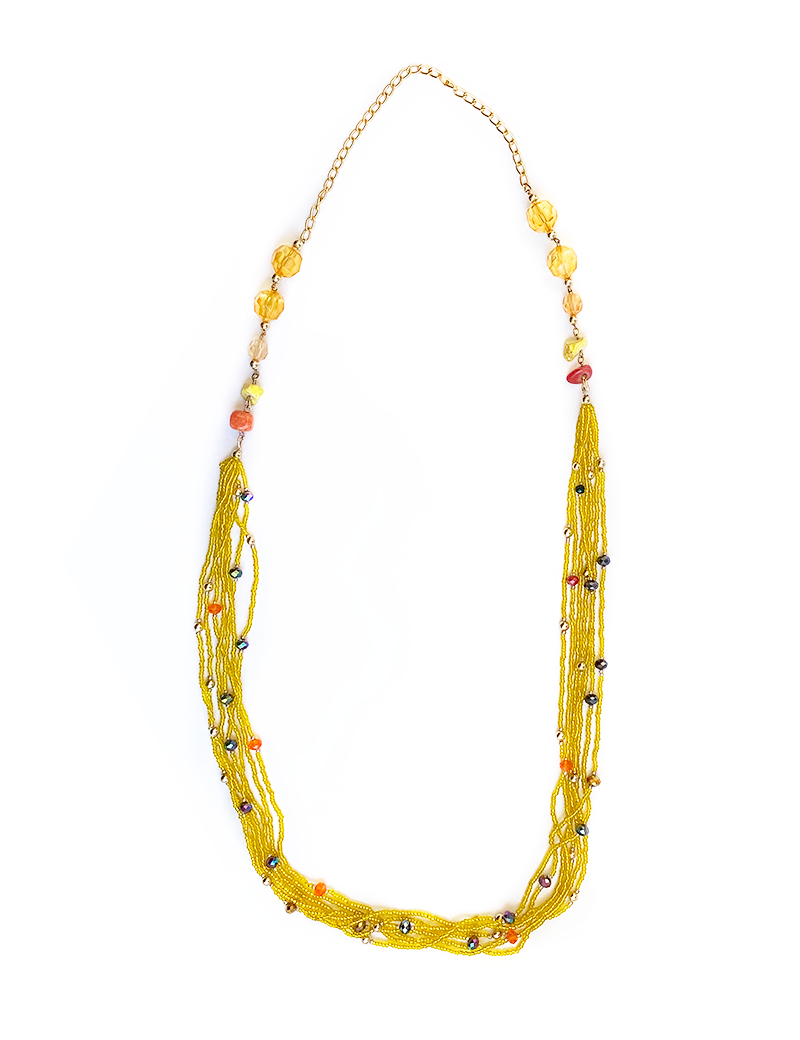 Multi-strand yellow seed bead necklace