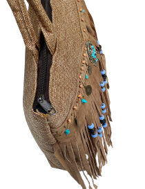 Fazlakat Bohemian Deer Leather Tote | Large Handmade Jute Bag | Syrian Artisan Bag