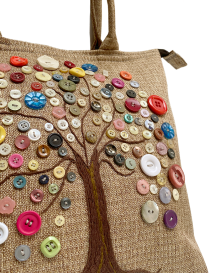 Fazlakat Tree of Life Jute Bag | Large Tote with Button Art | Handmade Syrian Bag