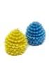 Yellow and blue pinecone shaped decorative candles.