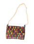 Full view of Radiance Mosaic wooden bag with gold chain strap.